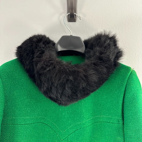 Black Fur Collar Cuff Green Modern Deb Coat 1960s Womans Small - Picture 6 of 16